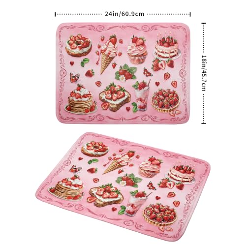 Strawberry Dish Drying Rack Mat Pink Absorbent Microfiber Dish Drying Mat for Kitchen Counter 18x24 In (Strawberry Pink 328 / 24" x 18")