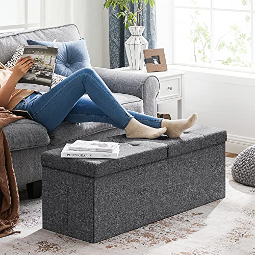 43.3 Inches Storage Ottoman (Dark Gray / 15"D x 43"W x 15"H (with Flipping Lid))