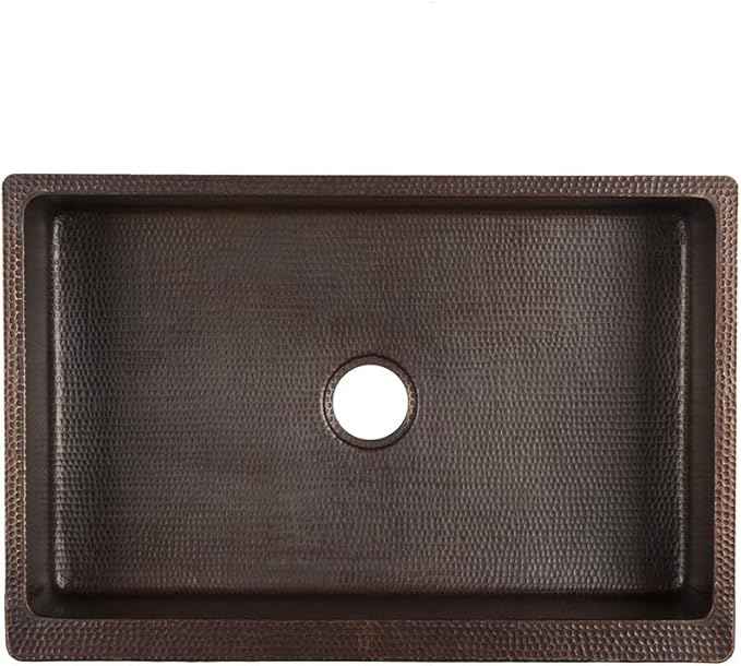 Premier Copper Products KASDB30229S 30-Inch Copper Hammered Kitchen Apron Single Basin Sink with Scroll Design, Oil Rubbed Bronze