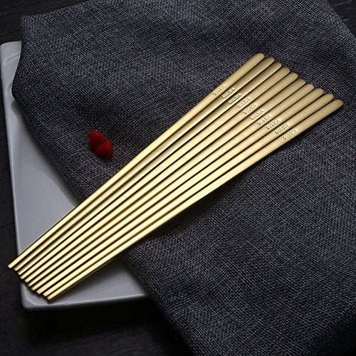 5 Pairs Gold Flat Chopsticks (gold-flat chopstick)