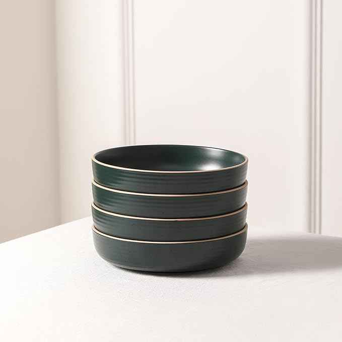Stone Lain Lauren Modern Stoneware 32-piece Round Dinnerware Set, Plates and Bowls Set, Dish set for 8, Dark Green