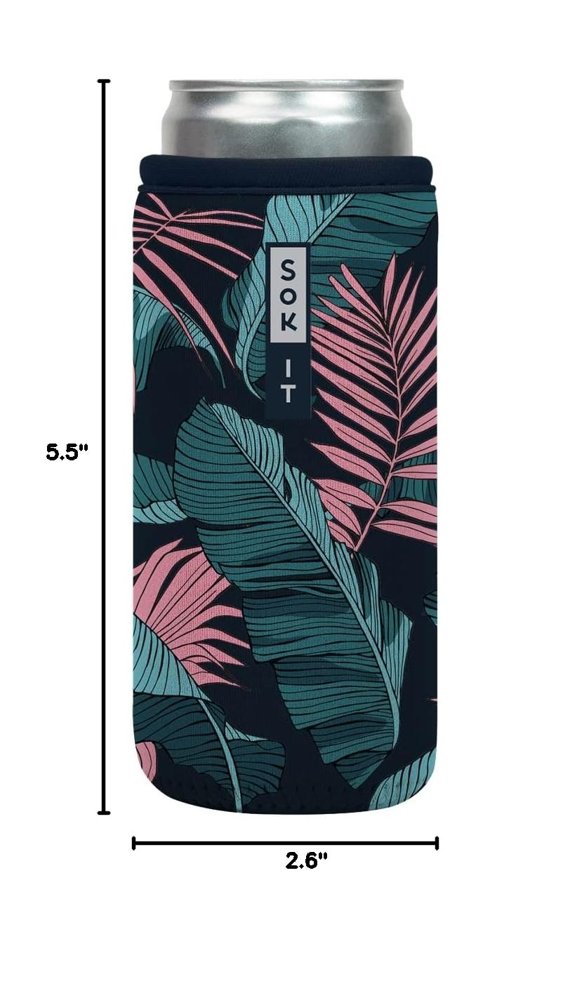 CanSok Sleeve for Beer & Soda Insulated Neoprene Cover (Midnight Tropics / 12oz Slim Can Sleeve)