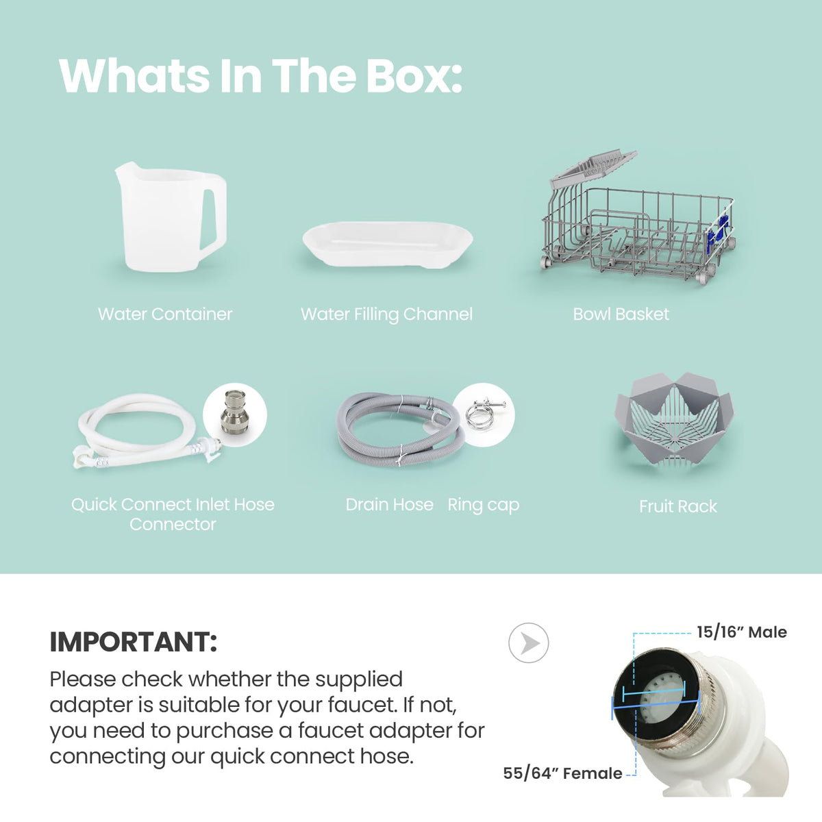 Portable Dishwasher Countertop with 5L Built (White)