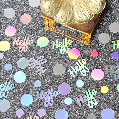 Hello 60 Birthday Confetti for Table Iridescent 60th Birthday Party Decorations for Women Sixty Years Old Happy Birthday Tables Scatter Circle Dots Party Confetti Anniversary Decor 300PC (230 Count)