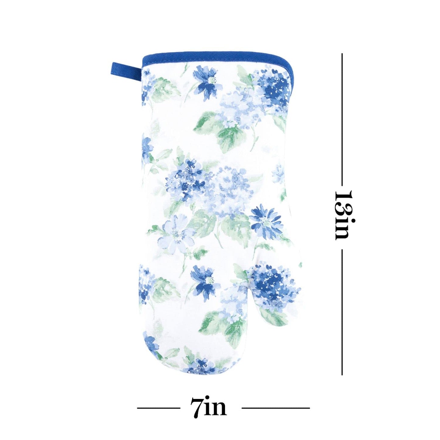 Amber Floral Oven Mitt & Pot Holder Set 2 (Blue)
