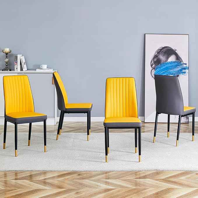 Modern Dining Chairs Set - Orange PU Leather Armless Chairs with Metal Legs for Dinner Room, Office, Waiting Room (Set of 6)