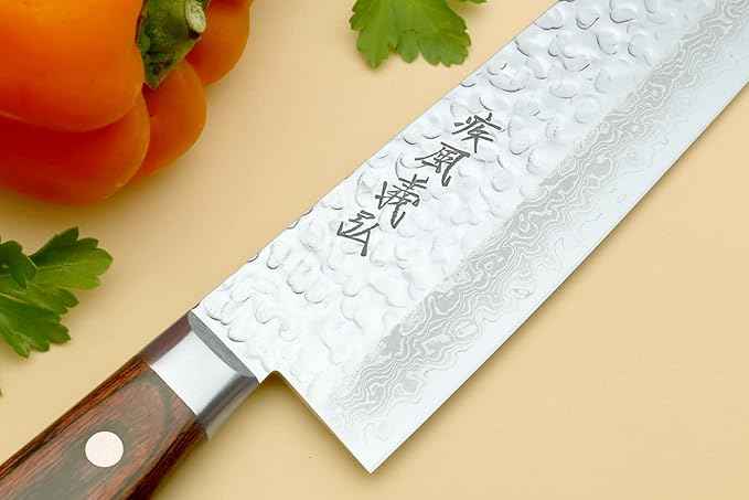 Yoshihiro VG10 16 Layer Hammered Damascus Stainless Steel Nakiri Vegetable Knife 6.5'' (165mm)