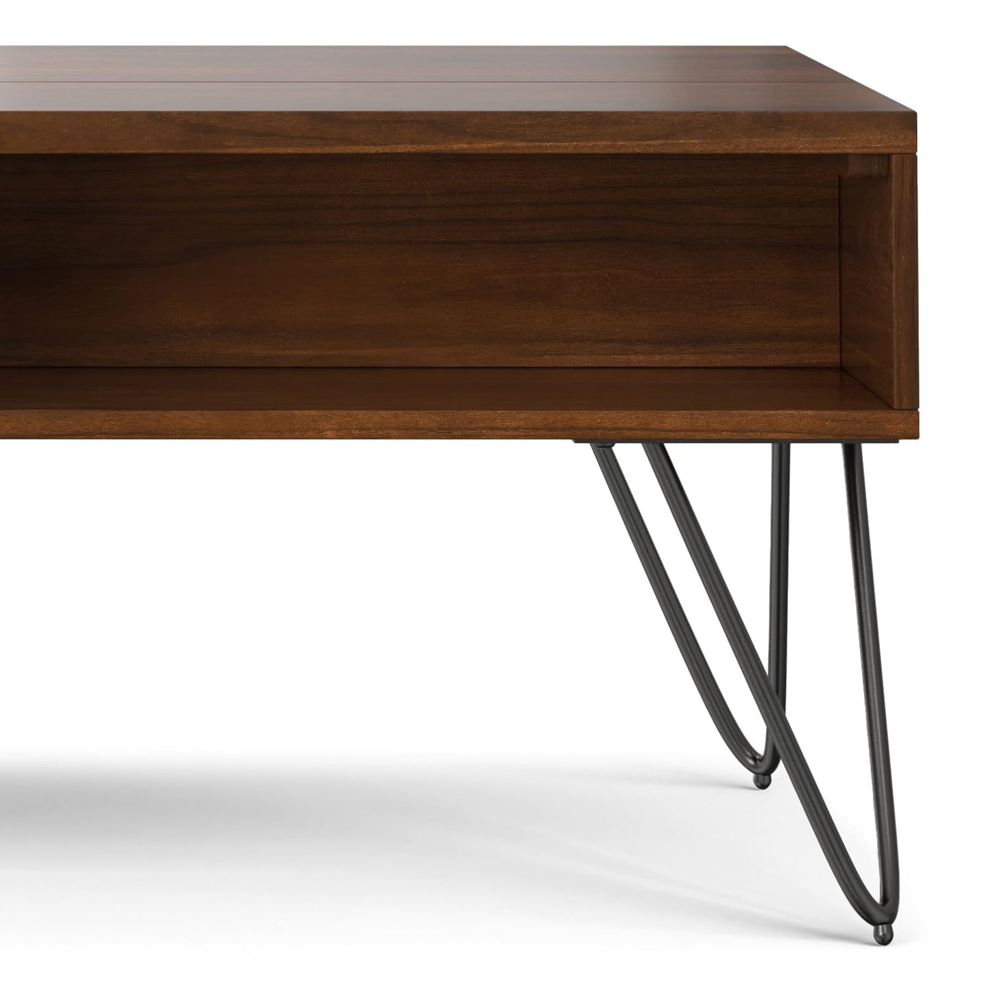 Hunter 48" Wide Walnut Veneer and Metal Coffee Table in Brown (Lift Top Coffee Table / 48 inch / Walnut Veneer)