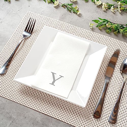 Silver Y White Linen Feel Guest Towel Napkin (Silver / 2000 Count / Y)