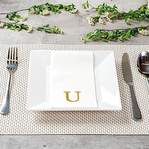 Paper Rectangle Gold Letter U Linen (Gold / 50 Count / U)