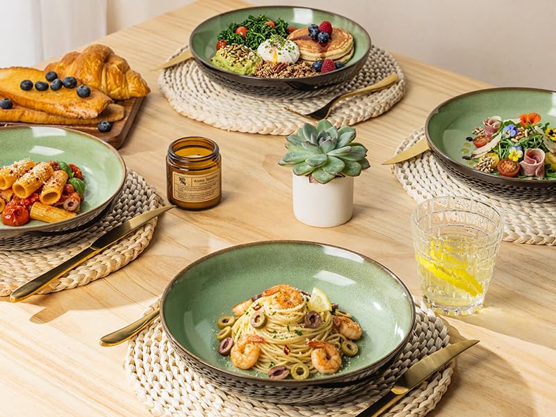 9.0" Ceramic Pasta Bowls Set of 6 (Set of 6 / Light Green)