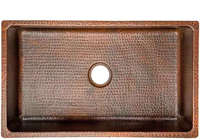 Premier Copper Products KSDB30199 30-Inch Hammered Copper Kitchen Single Basin Sink, Oil Rubbed Bronze