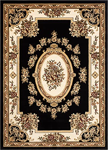 Timeless Collection Le Petit Palais Black 6x9 Luxurious Traditional French Aubusson Medallion Oriental Area Rug Perfect for Living Room Bedroom or Dining Room Easy (6'7" x 9'3" (Rectangular) / Black)