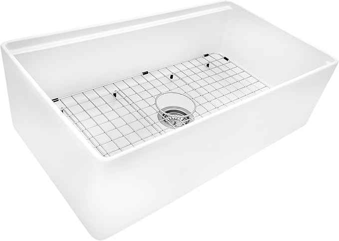 Ruvati 33 inch Fireclay Workstation Kitchen Sink - White Farmhouse Kitchen Sinks - Apron Front Sinks Single Bowl - MADE IN ITALY- RVL2387WH