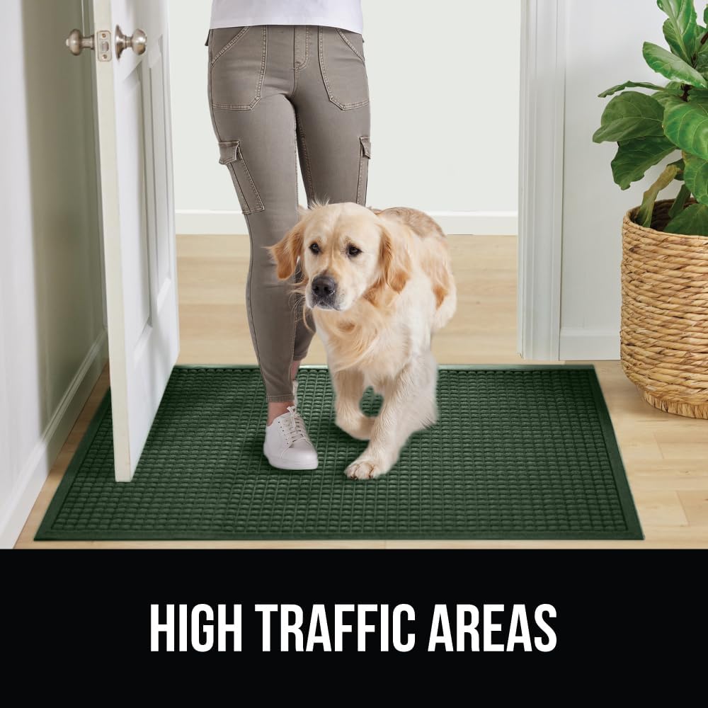 GORILLA GRIP Front Door Mat, 35x23, Indoor Outdoor Ultra Absorbent HydroAbsorb Doormat, Absorbs Up to 5.7 Cups of Water, Stain and Fade Resistant, Rubber Backing Doormats, Captures Dirt, Green