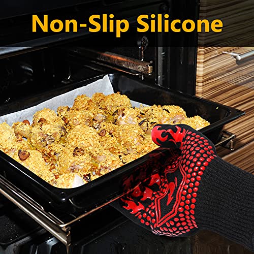 BBQ Gloves Oven Gloves 1472℉ Extreme Heat Resistant (Red / One Size Fits Most(Long Cuff))