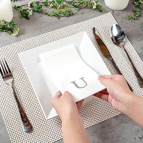 Paper Rectangle Silver Letter U Linen (Silver / 50 Count / U)