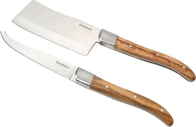 Bloomhouse 2-Piece German Steel Cheese Knife Set with Olive Wood Handles – Artisan Soft & Hard Cheese Knives for Charcuterie, Grazing Boards & Entertaining