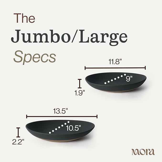 MORA Jumbo and Large Serving Dishes Set of 2, 13 inch and 12 inch Ceramic Pottery Oval Platters - Microwave, Oven and Dishwasher Safe - Liquorice