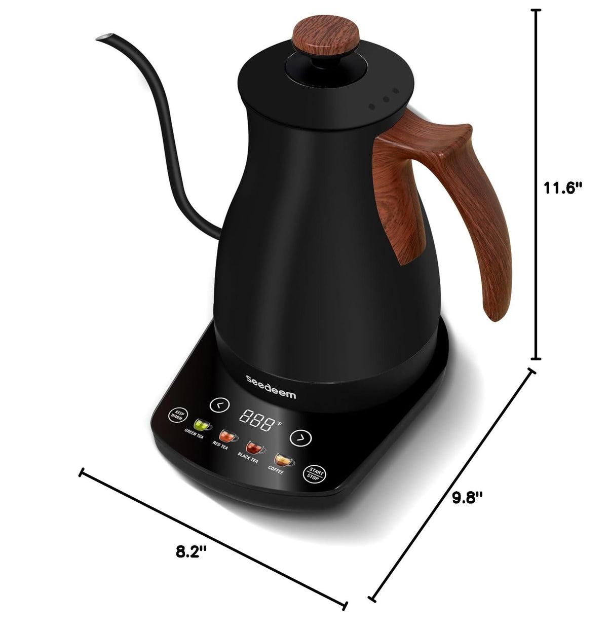 Gooseneck Electric Kettle Full Touch Screen 1200W Electric Tea & Coffee Kettle with Four Heating Modes Rapid Heating (Extra Large / Black)