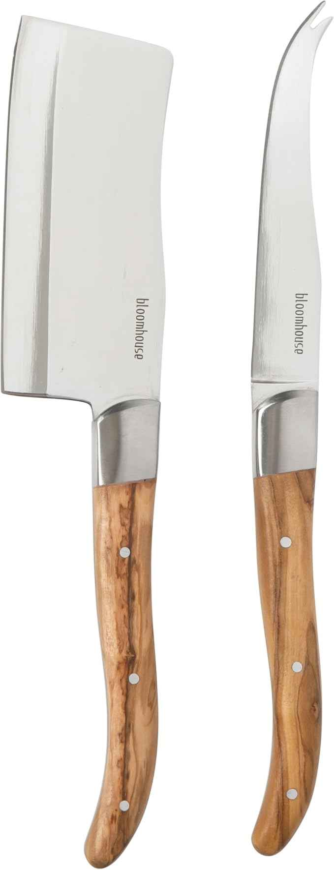 Bloomhouse 2-Piece German Steel Cheese Knife Set with Olive Wood Handles – Artisan Soft & Hard Cheese Knives for Charcuterie, Grazing Boards & Entertaining