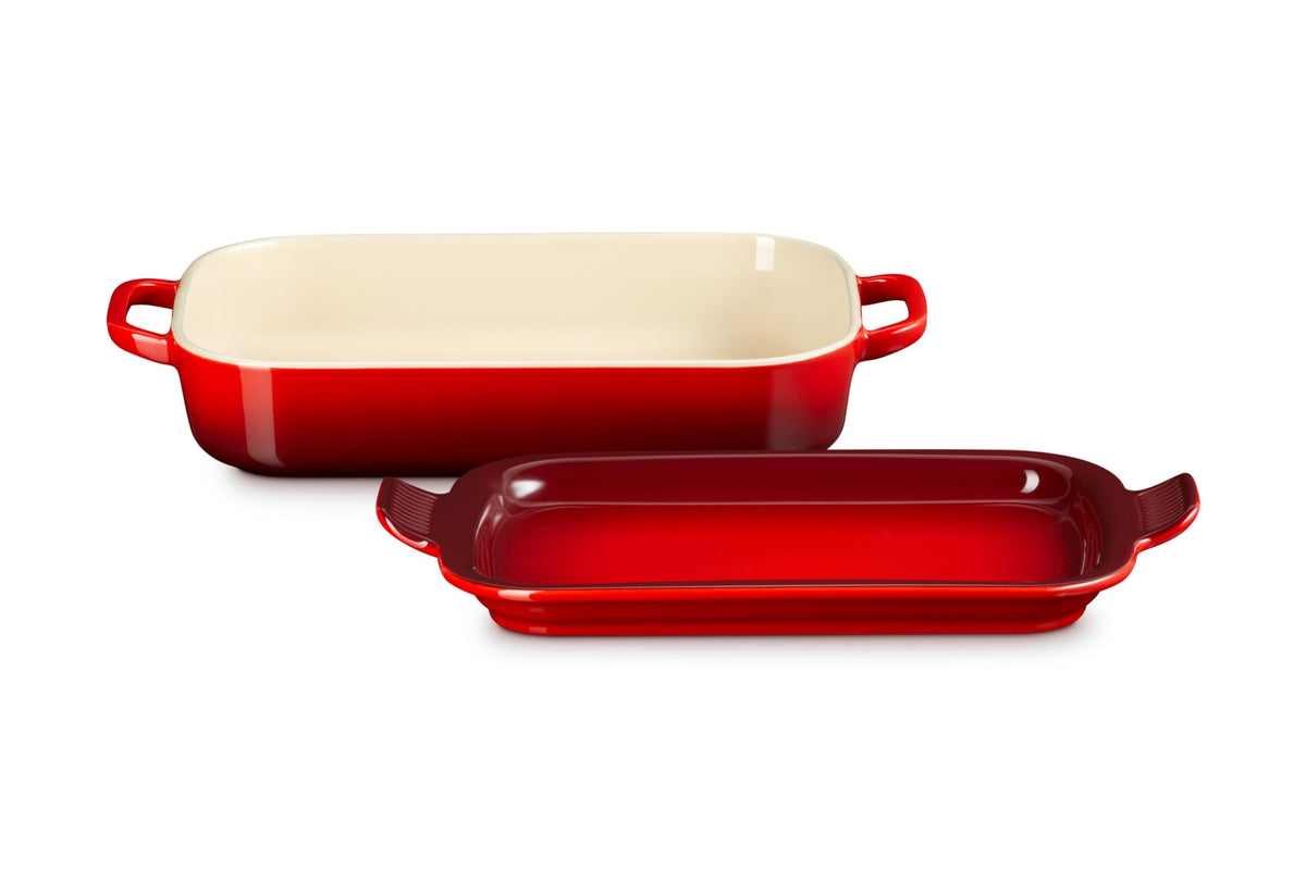 Stoneware Rectangular Dish with Platter Lid (Cerise)