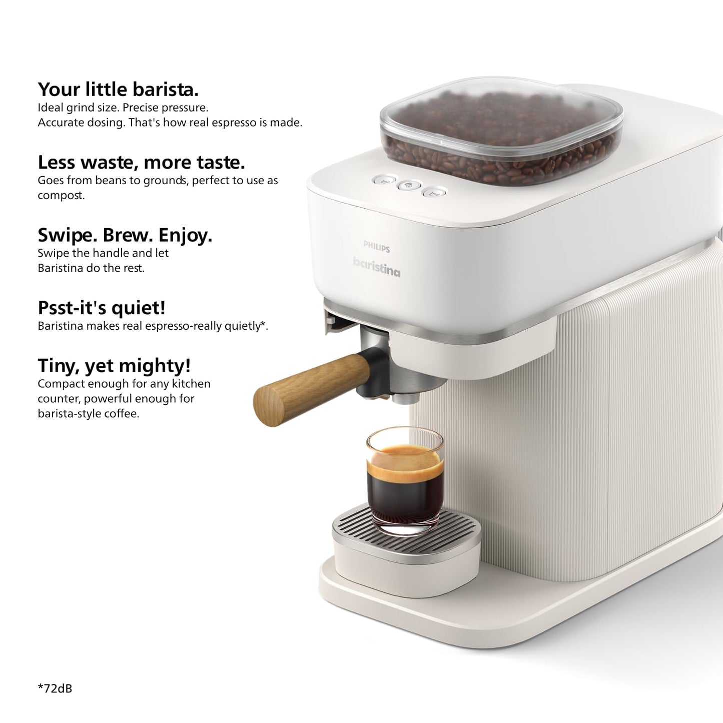 Baristina Espresso Machine (Espresso Machine / White w/Wood Handle)