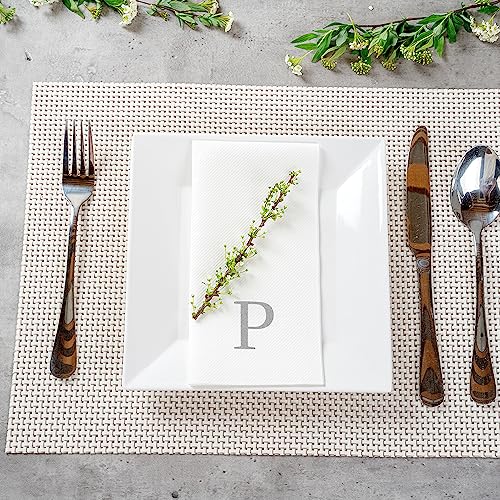 Silver P White Linen Feel Guest Towel Napkin (Silver / 2000 Count / P)