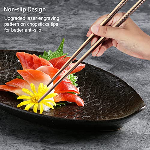 Metal Chopsticks Reusable Multicolor Stainless Steel Chopsticks Dishwasher Safe Chop Sticks Laser Engraved Copper Coin Pattern Square Non (Multicolor)