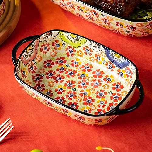 Retro pastoral style Ceramic Baking Dish Rectangular Bakeware Set Baking Pan (Romantic Flower)