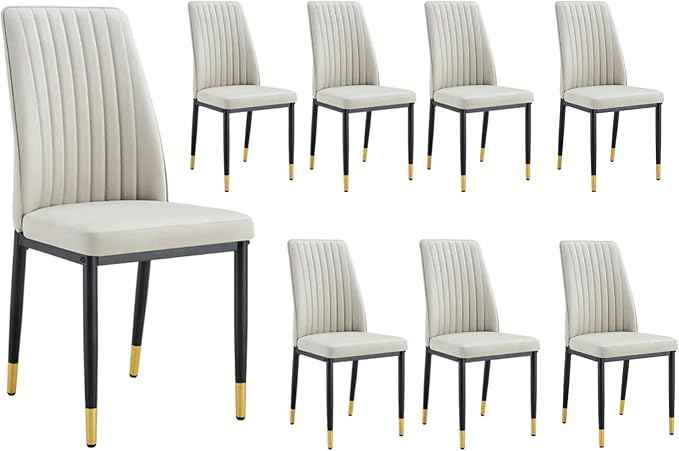 Modern Dining Chairs Set of 8 Gray Kitchen Chairs Set PU Leather Chair with Metal Legs Armless Upholstered Chair for Dinner Room, Office, Waiting Room(Set of 8, Gray)