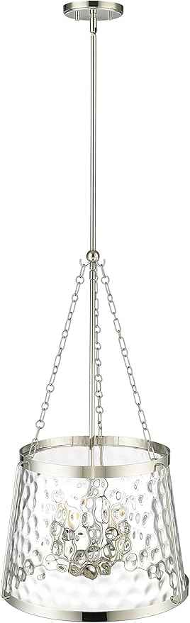 ML Lighting | Adabella Collection | 20405-PN | 5 Light Pendant in Polished Nickel Finish with Clear Hammered Glass Shade | Perfect for Kitchens, Dining Rooms, Living Rooms, Entryways, Hallways