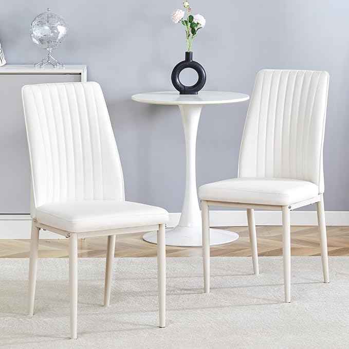 Modern Dining Chairs Set - 8 Armless PU Leather Chairs with Metal Legs for Dinner Room, Office, Waiting Room (Set of 8, All-White)