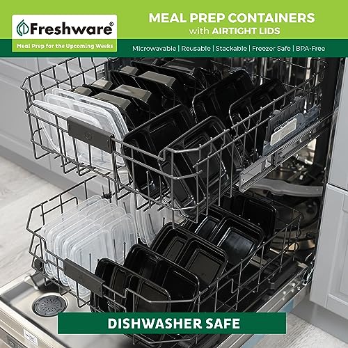 Meal Prep Containers [15 Pack] 2 Compartment with Lids (Black / 2-COMP-28OZ-15PK)