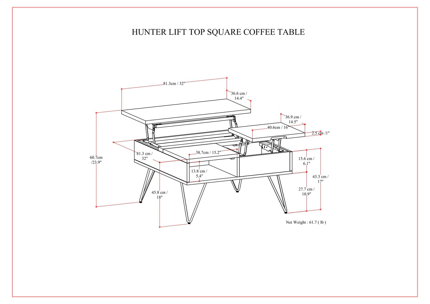 Hunter 32" Wide Walnut Veneer Square Lift Top Coffee Table