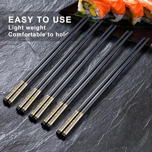 Chopsticks Reusable 5 Pairs Fiberglass Chopsticks Dishwasher Safe Square Lightweight Non (silvery-1)