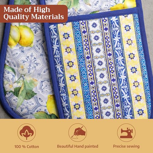 Double Oven Mitts 100% Cotton Double Oven Glove (030 - Citrus / 7" x 35" (Double Oven Mitt))