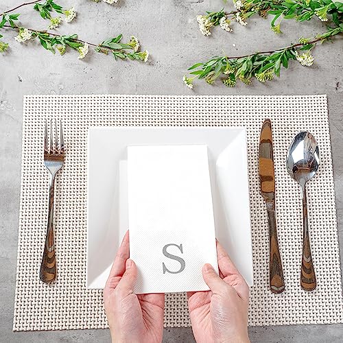 Silver S White Linen Feel Guest Towel Napkin (Silver / 2000 Count / S)