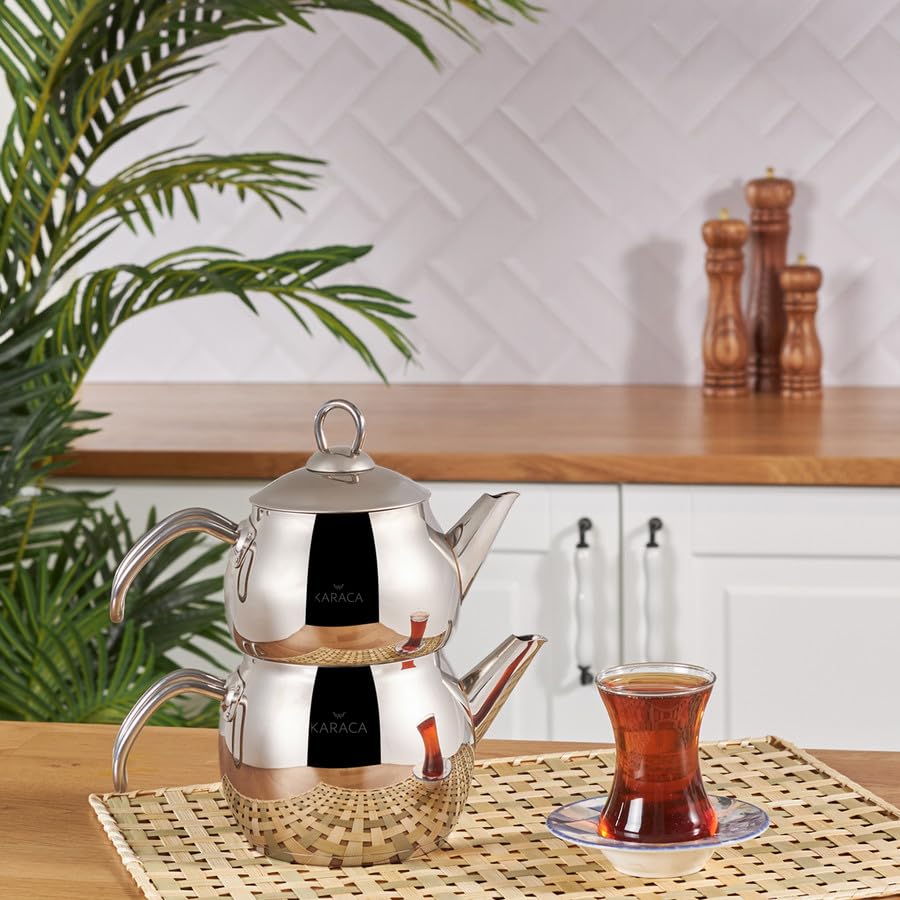 Adelya Stainless Steel Induction Teapot Set with 0.65L Teapot & 1.1L Tea Kettle (Small / Silver)