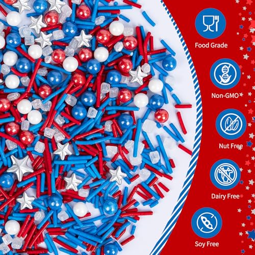 Edible Patriotic Sprinkles for Cake Decorating (Patriotic Stars)