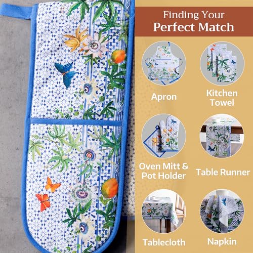 Double Oven Mitts 100% Cotton Double Oven Glove (087 - Passiflora / 7" x 35" (Double Oven Mitt))