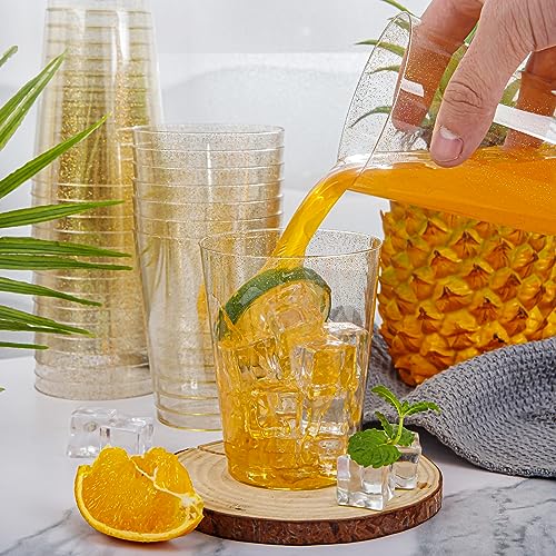 200 Pcs Gold Plastic Cups (Glitter-10oz-200)