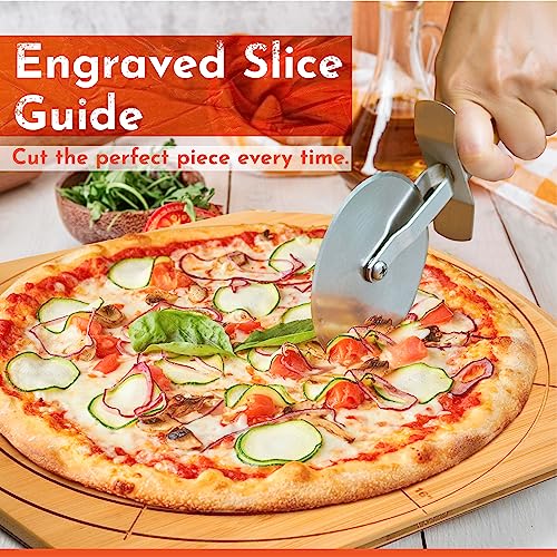 Wooden Pizza Peel 14 Inch Board with Engraved Sizes (Natural(14 inch))