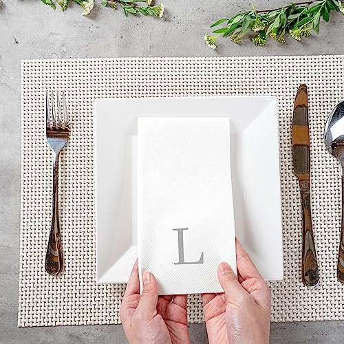 Silver l White Linen Feel Guest Towel Napkin (Silver / 2000 Count / L)