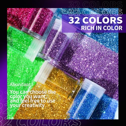 Glitter 32 Colors Fine Glitter for Crafts (5.64 Ounce)