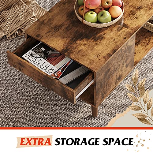 Coffee Table with Side Drawer Storage (Warm Brown / 39" with Drawer)