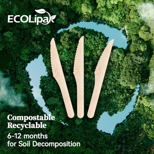 300 Count Compostable Wooden Disposable Knives for Party (brown-knives)