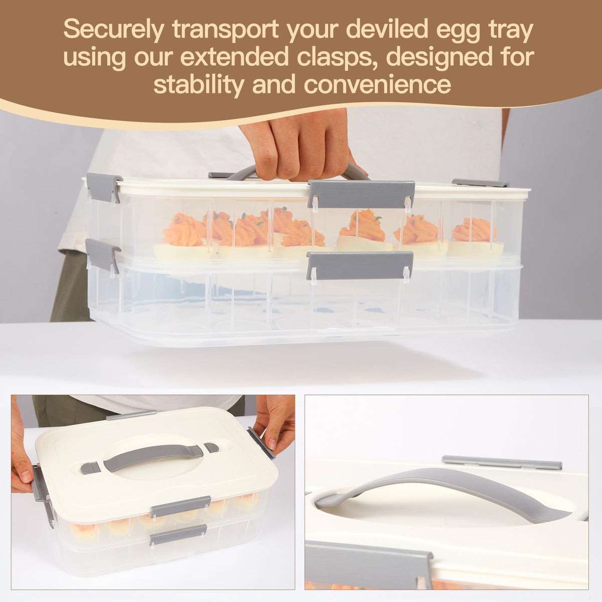 2 Layer Deviled Egg Containers With Lid (White)