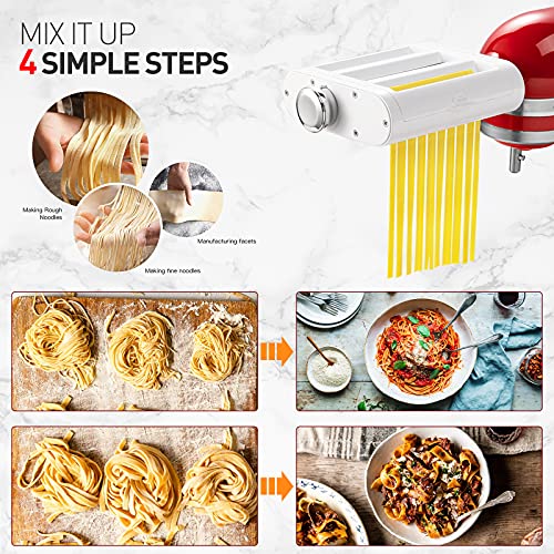 Pasta Maker Attachment 3 in 1 Set for KitchenAid Stand Mixers Included Pasta Sheet Roller (White)