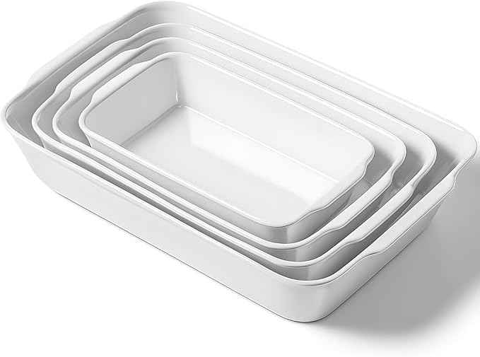 HOMBENE Baking Dish Set for 4, Ceramic Bakeware Sets with Handles, Casserole Dishes for Oven, Kitchen Decor, Microwave Oven Safe (1.2QT/2QT/3QT/4.2QT)